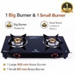 2 Burner Gas Stove, Manual Knob, Black, Brass, Heavy Brass Burner, Gas Powered - Image 4