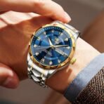 OLEVS Men's Business Watch Gold Blue with Large Easy-Read Analog Quartz Date Display Luxury Stainless Steel Band Waterproof Luminous Hands (AA1104/247) - Image 5