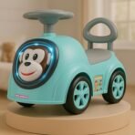 MiniExplorer Monkey Ride-On Toy Car for Kids | Push Ride Car with Music, Horn, Backrest, Safety Guard, Under Seat Storage & Big Wheels | Baby Ride-On for 1-3 Years Boys & Girls - (Blue&Pink&Yellow)