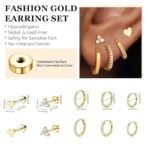 SANNIDHI® 5 Pairs Earrings Set for Women Girls Stylish Hypoallergenic Surgical Flat Back Stud Earring Stainless Steel Cartilage Earrings Combo for Multiple Piercing - Image 2