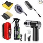 Azriel® 7 PCS Car Cleaning Kit with 3-in-1 Mini Vacuum Cleaner, Microfiber Cloth, Duster, Wheel Brush, Anti-Fog Spray & Glass Cleaning Tools (7 in 1 Car Combo) (AA1102/30)