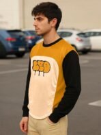 LEOTUDE Oversized Full Sleeve Cottonblend Graphic Printed Round Neck Drop Shoulder Tshirt for Man (Color Mustard) - Image 2