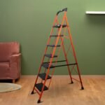BonKaso Premium Steel Multipurpose Climb Easy Anti-Slip 7-Step Foldable Ladder with Safety Clutch Lock, Support Handle and Tool Tray for Home, Load Capacity Upto 120kg - (Orange & Black) [AA1097 / 19]