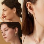 SANNIDHI® 3 Pairs Earrings Set for Women Stud Hoop Earrings Moon Star Earrings Combo for Multiple Piercing - Image 2