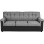 FURNY Woodswave 5 Seater Fabric 3+1+1+2 Puffy Sofa Set for Living Room (Grey-Black Color- Velvet Fabric) (AA1104/162) - Image 4