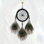 Handcrafted Peacock Feather Dream Catcher, Green with Beads, Wall Hanging Decor for Car, Bedroom and Living Room(Black)
