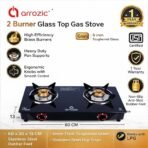 2 Burner Gas Stove, Manual Knob, Black, Brass, Heavy Brass Burner, Gas Powered - Image 2