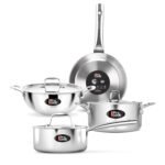 MILTON Pro Cook Triply Stainless Steel 7 Pcs Cookware Set, Kadai with Lid (20cm/2.1L), Casserole with Lid (20cm/3L), Fry Pan (20cm/1.1L), Saucepan & Lids (16cm/1.4L), Induction & Gas Compatible[aa1098]