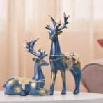 Amazon Basics Creative Resin Golden Reindeer Sculptures | Beautiful Home Decor Handicraft Resin | Elevates Energy of Your Room (Pack of 2, Blue)