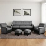 FURNY Woodswave 5 Seater Fabric 3+1+1+2 Puffy Sofa Set for Living Room (Grey-Black Color- Velvet Fabric) (AA1104/162) - Image 7