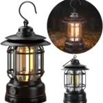 Camping Lanterns Rechargeable, Portable Electric LED Camping Lights Outdoor Hanging Tent Light Vintage Tabletop Lantern Decor Stepless Dimming Waterproof for Camping,(Assorted Color)(AA1103/37)