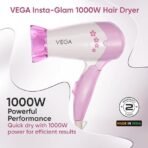 VEGA Insta Glam Foldable 1000-1200Watts Hair Dryer for Men & Women, 2 Heat & 1 Speed Settings (Low & High), Perfect Blow Dry & Style, Compact Hair Dryer for Travel & Home Use (VHDH-20) Made In India (AA1104/72) - Image 3