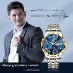 OLEVS Men's Business Watch Gold Blue with Large Easy-Read Analog Quartz Date Display Luxury Stainless Steel Band Waterproof Luminous Hands (AA1104/247) - Image 2