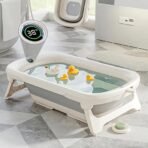 R For Rabbit Bubble Double Smart Baby Bath Tub with Water Temperature Indicator Screen Foldable Baby Bath Tub for Kids of 0 to 3 Years Upto 20 Kgs Weight Capacity (Grey White & Aqua Blue & Aqua Pink) (AA1102/92)