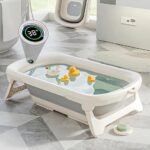 R For Rabbit Bubble Double Smart Baby Bath Tub with Water Temperature Indicator Screen Foldable Baby Bath Tub for Kids of 0 to 3 Years Upto 20 Kgs Weight Capacity (Grey White & Aqua Blue & Aqua Pink) (AA1102/92)