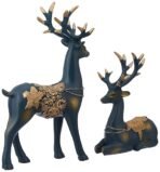 Amazon Basics Creative Resin Golden Reindeer Sculptures | Beautiful Home Decor Handicraft Resin | Elevates Energy of Your Room (Pack of 2, Blue) - Image 2