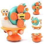 Storio 5-in-1 Baby Suction Spinner Toy, Interactive Learning Set with Rattle and Sensory Play, for 6+ Months Kids - Orange & Cream
