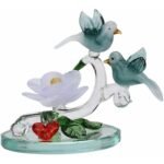 Somil Love Making Bird Pair On A Lily Flower Tree with Heart Decorative Tabletop Crystal Glass Gift Showpiece, Multi, Made by Hand from Expert Artisans Pack of 1(AA1103/83)