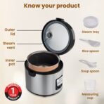 AGARO Regency Electric Rice Cooker, 5L Ceramic Coated Inner Bowl, Cooks up to 1.5Kgs (approx.10 cups) raw rice, 700 W, Easy Grip handle, Automatic Cooking, Keep Warm Function, Multipurpose Cooking[AA1097/82] - Image 2