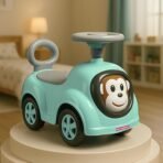 MiniExplorer Monkey Ride-On Toy Car for Kids | Push Ride Car with Music, Horn, Backrest, Safety Guard, Under Seat Storage & Big Wheels | Baby Ride-On for 1-3 Years Boys & Girls - (Blue&Pink&Yellow) - Image 3