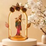 Lord Krishna Metal Figurine with LED Arch Frame | Handcrafted Decorative Showpiece for Home Temple & Living Room | Premium Tabletop Décor |10x6x13.5 Inch (Metal Frame Krishna)