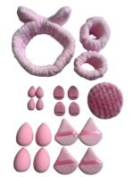 Multi-Shape Makeup Sponge Set | 20 Piece Beauty Puff Collection with Headband and Clean Sponge | Pink, Purple, Beige & Bright Sets | Face Blender Kit for Cream, Liquid & Powder | Aesthetic and Functional Makeup Tool (Baby Pink, 20Pcs)[AA1098/42] - Image 2