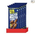 Tata Simply Better Classic Salted Roasted Almonds, Pack of 5 (23g Each), Rich in Protein, Roasted Badam Nuts, Party Snack, No Palm Oil, No Trans Fat, Ready To Eat Snack