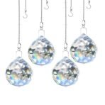 TIED RIBBONS Set of 4 Clear Crystal Ball Prism Sun Shine Catcher Rainbow Pendants Maker, Hanging Crystals Prisms for Windows, for Feng Shui for Gift (Transparent, 38mm)(AA1103/81)