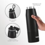 Milton Sparkle 600 Thermosteel Water Bottle with Easy Sip Cap and Handle, 620 ml, Vacuum Insulated Stainless Steel, Hot and Cold, On The Go Bottle for Office College, Black - Image 2