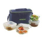 Borosil Klip n Store Universal Lunchbox | 320ml x 2 Square + 240ml x 2 Round Container Set | Made in India Borosilicate Glass | Microwave & Dishwasher Safe | Tiffin for Office/School/College(AA1103/190) - Image 3