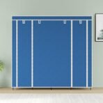 12 Shelves Collapsible Foldable Wardrobe Storage Organizer Shelves for Clothes Racks Fabric Almirah Non Rustable Iron 88250 (Blue) (AA1102) - Image 3