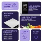 HealthSense Smart Kitchen Weighing Machine for Food|Digital Weight Scale for Home with Nutritional Calculator App 24 Nutrients LED Display Tare Function Stainless Steel Platform |1Year Warranty(KS100) - Image 4