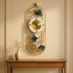 Gold Metal Wall Clock for Living Room Stylish Decor | Designer Ginkgo Leaf Wall Art | Silent Non-Ticking Premium Analog Clock for Home & Bedroom(AA1103/176) - Image 5