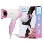 VEGA Insta Glam Foldable 1000-1200Watts Hair Dryer for Men & Women, 2 Heat & 1 Speed Settings (Low & High), Perfect Blow Dry & Style, Compact Hair Dryer for Travel & Home Use (VHDH-20) Made In India (AA1104/72)