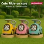 MiniExplorer Monkey Ride-On Toy Car for Kids | Push Ride Car with Music, Horn, Backrest, Safety Guard, Under Seat Storage & Big Wheels | Baby Ride-On for 1-3 Years Boys & Girls - (Blue&Pink&Yellow) - Image 4