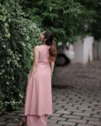 Women's Cotton Plain Flared Sleeveless Kurta with Palazzo (Pink-L)  Import as Dropshipping - Image 3