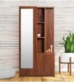 CASPIAN Engineered Wood 1 Door Wardrobe (Rainforest Brown) | Pre Assembled Furniture with Mirror & Vanity Dressing Table | Cupboard/Almirah for Bedroom Clothes Storage Organizer with 5 Shelves (AA1104/239)