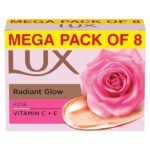 Lux Radiant Glow Bathing Soap infused with Vitamin C & E For Superior Glow Offer Pack of 8 x 150g