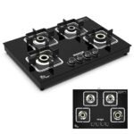 Milton Elite Hob Top Cooktop 4 Burners LPG Gas Stove | Manual Ignition | 8mm Toughened Glass Top | ISI Certified | | 360 Degree Nozzle | Modern Premium Design | 1 Year Manufacturer's Warranty (AA1104/183)