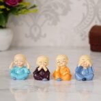 SYANKA Little Monks Laughing Buddha Statue Set of 4, Multicolour, Idol Decorative Showpiece for Home and Office - Image 2