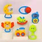 Storio Baby Rattle Gift Set | Newborn Sensory Toys for 0–12 Months | 6 Pc Rattle Set with Teether | Ideal Baby Shower Gift for Boys & Girls | Multicolor
