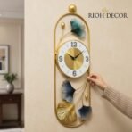 Gold Metal Wall Clock for Living Room Stylish Decor | Designer Ginkgo Leaf Wall Art | Silent Non-Ticking Premium Analog Clock for Home & Bedroom(AA1103/176) - Image 2