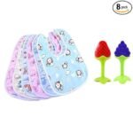 BabyGo Waterproof Baby Apron Bibs Combo | Feeding Bibs with BPA-Free Silicone Organic Teether, Soft & Reusable Cotton Meal Time Bibs for Infants & Toddlers | Teethers (Pack of 2) + Bibs (Set of 6)