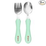 LuvLap Premium Stainless Steel Baby Spoon & Fork Set for Baby Feeding, Stainless Steel Spoonand Fork Set, Food Grade PP Spoon, BPA Free Feeding Spoon for Kids of 12+ Months (Light Blue)