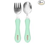 LuvLap Premium Stainless Steel Baby Spoon & Fork Set for Baby Feeding, Stainless Steel Spoonand Fork Set, Food Grade PP Spoon, BPA Free Feeding Spoon for Kids of 12+ Months (Light Blue)