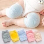 Pack of 2 Pair Baby Smiley Knee Pads for Crawling,Anti-Slip Padded Stretchable Elastic Cotton Soft Breathable Comfortable Knee Cap Elbow Safety Protector Random Color,All Color