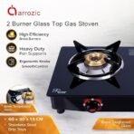 2 Burner Gas Stove, Manual Knob, Black, Brass, Heavy Brass Burner, Gas Powered - Image 3