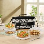 Borosil Nostalgia Ayra Borosilicate Glass Lunchbox | 4 pc Container Set (320ml x 2 Round + 400ml x 2 Square) | Microwave & Dishwasher Safe, Leakproof | Tiffin for Office, School, College | Transparent(AA1103/191)