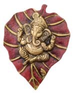 Trendy Crafts Metal Lord Ganesha on Leaf Wall Hanging | Spiritual Hindu Wall Décor Art | Sacred Blessing for Home Entrance, Puja & Office | Durable Metal Craft (Mahroon)(AA1103/135)