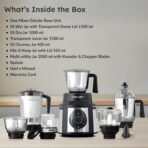 Prestige Endura 1000 Watt Mixer Grinder with 6 Jars | Heavy-Duty Ball Bearing Motor | 3 Stainless Steel Jars + 1 Juicer + 1 Mix-O-Keep + 1 Multi-Utility | SS Baldes | Black | 5Y Motor Warranty - Image 8